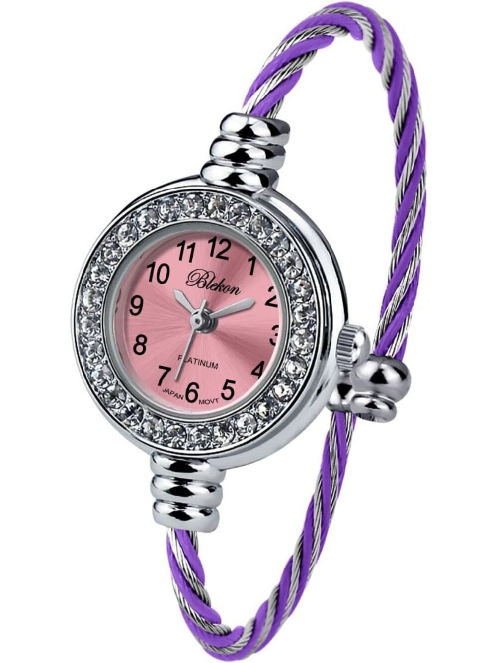 Women's Rhinestone Silver/Pruple Analog Display Arabic Number Bracelet Watch